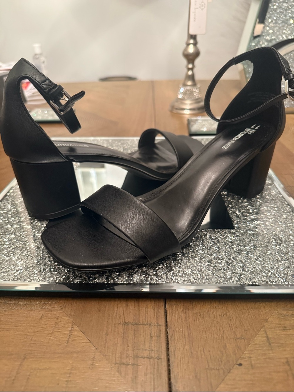 No Boundaries Black Ankle-Strap Block Heel Sandals